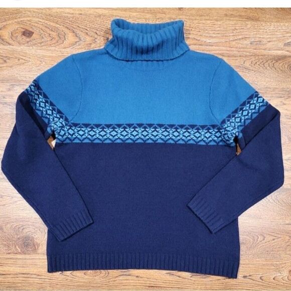 Eddie Bauer blue Nordic 100% wool turtleneck sweater size medium - Picture 9 of 9